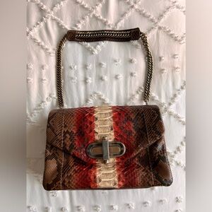 Elegant Brown and Red Snake Print Women's Bag